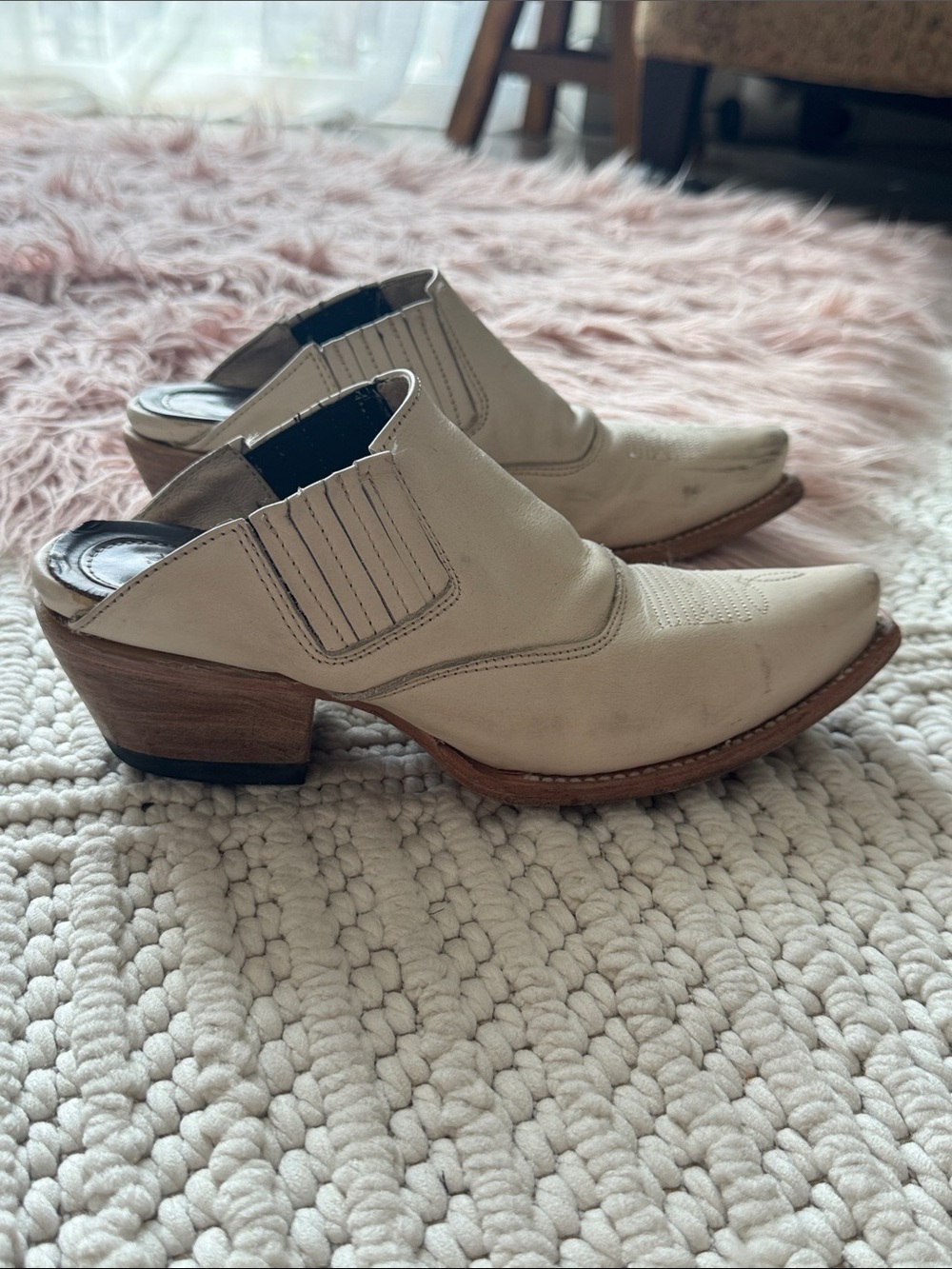 Freebird by Steven Cream Leather Western Slip-On Mules